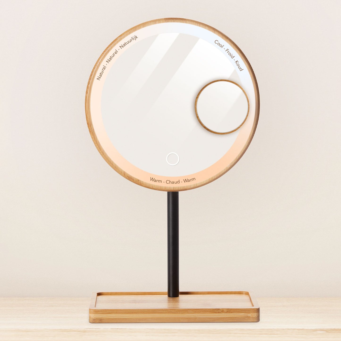Lanaform Bamboo Mirror – Laddningsbar sminkspegel med LED-belysning och bambudetaljer