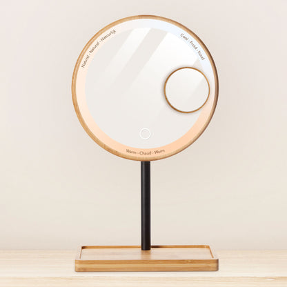 Lanaform Bamboo Mirror – Laddningsbar sminkspegel med LED-belysning och bambudetaljer