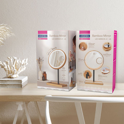 Lanaform Bamboo Mirror – Laddningsbar sminkspegel med LED-belysning och bambudetaljer