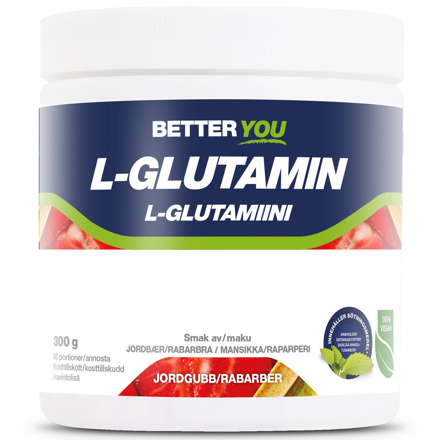 Naturligt L-Glutamin 300 g - Jordgubb/Rabarber