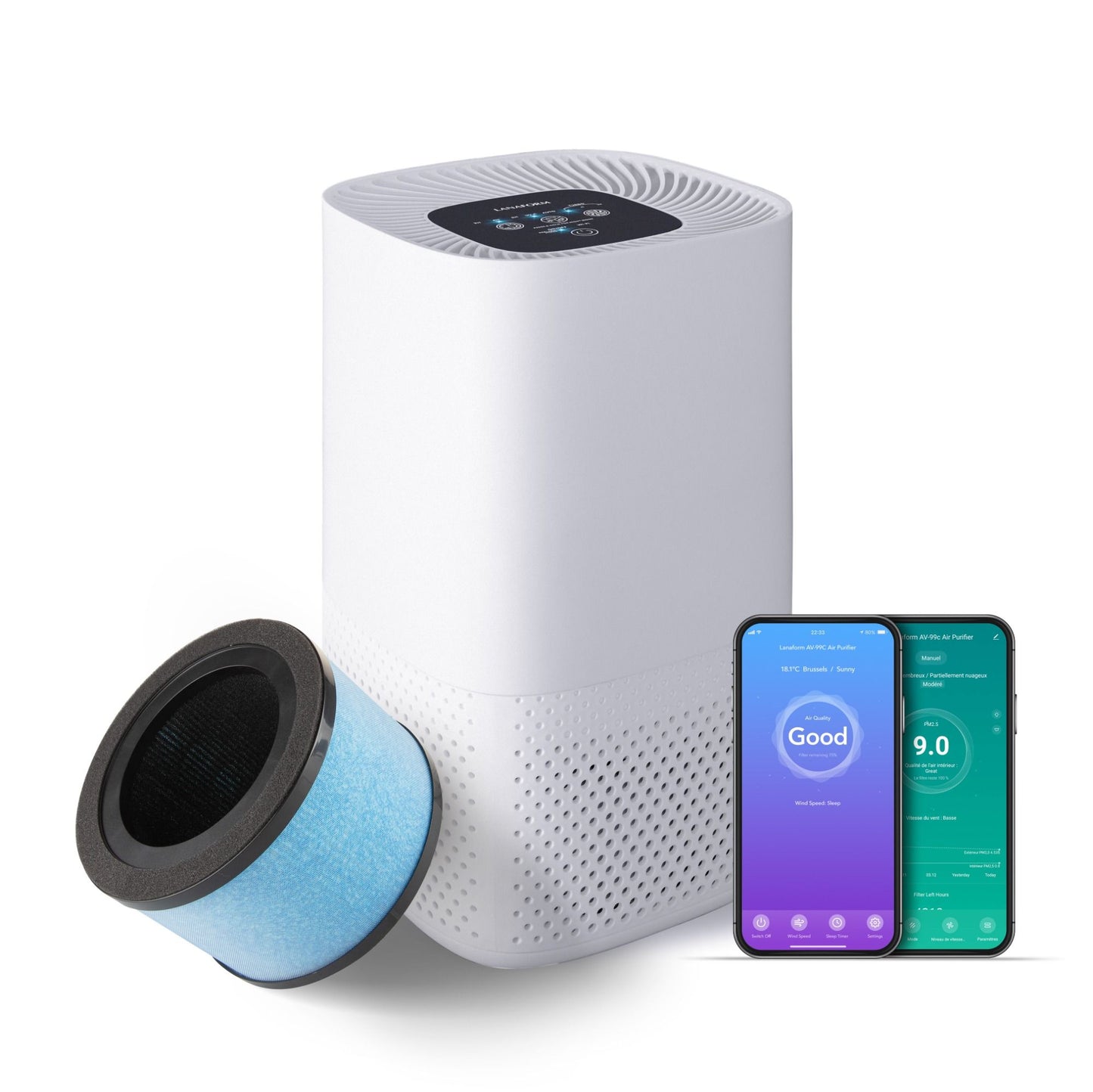 Lanaform AV-99C – Smart luftrenare med HEPA-filter, luftkvalitetssensor och appstyrning