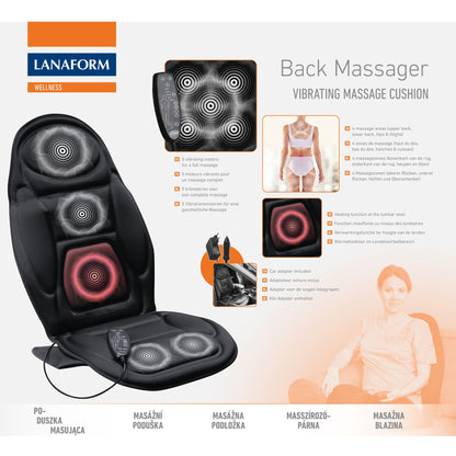 Lanaform Back Massager – Vibrerande massagekudde med värme för rygg och säte