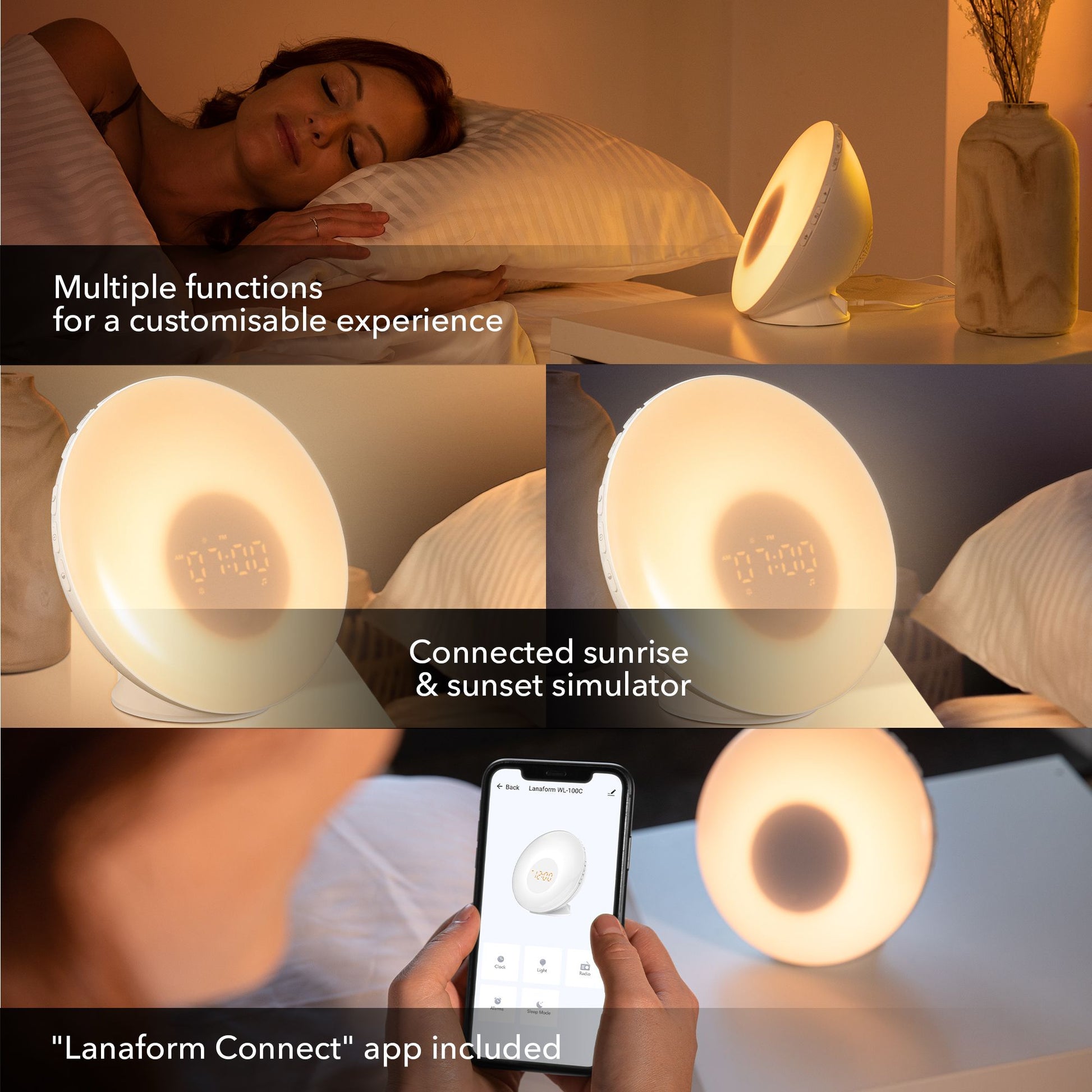 Lanaform Connected Sunrise & Sunset – Smart wake-up light med appstyrning och soluppgångssimulering