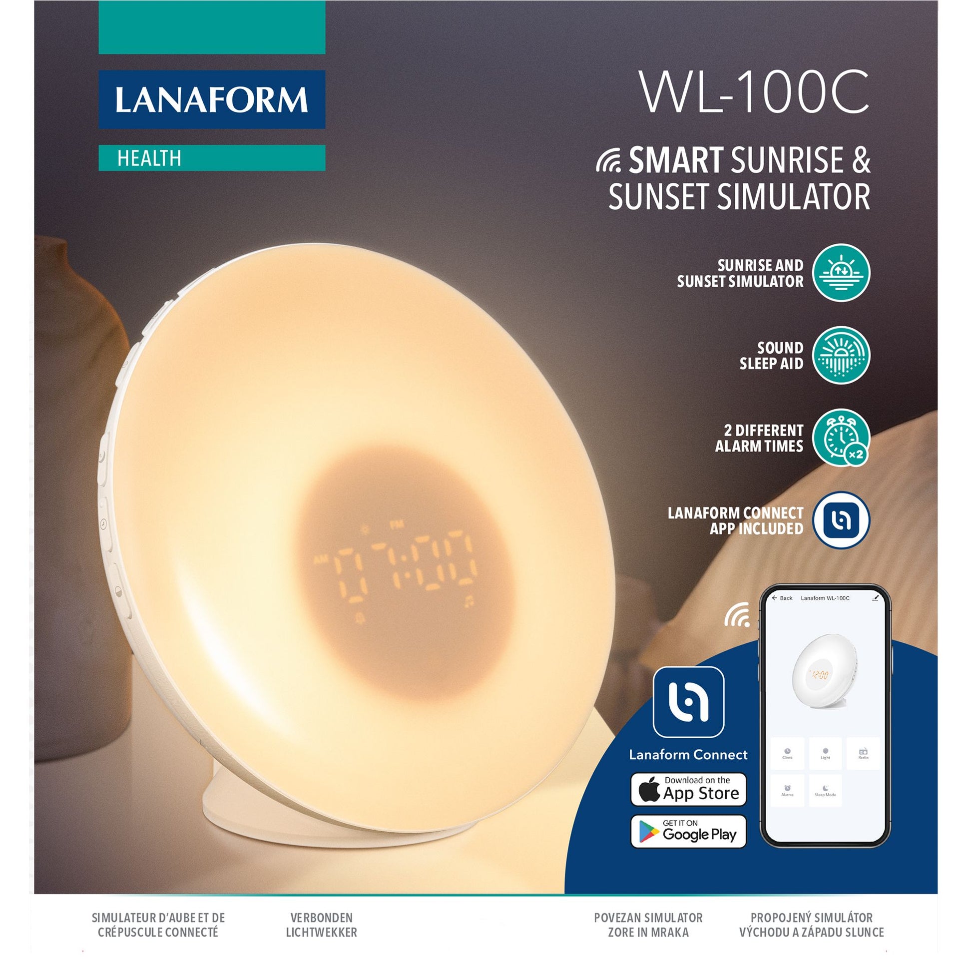 Lanaform Connected Sunrise & Sunset – Smart wake-up light med appstyrning och soluppgångssimulering