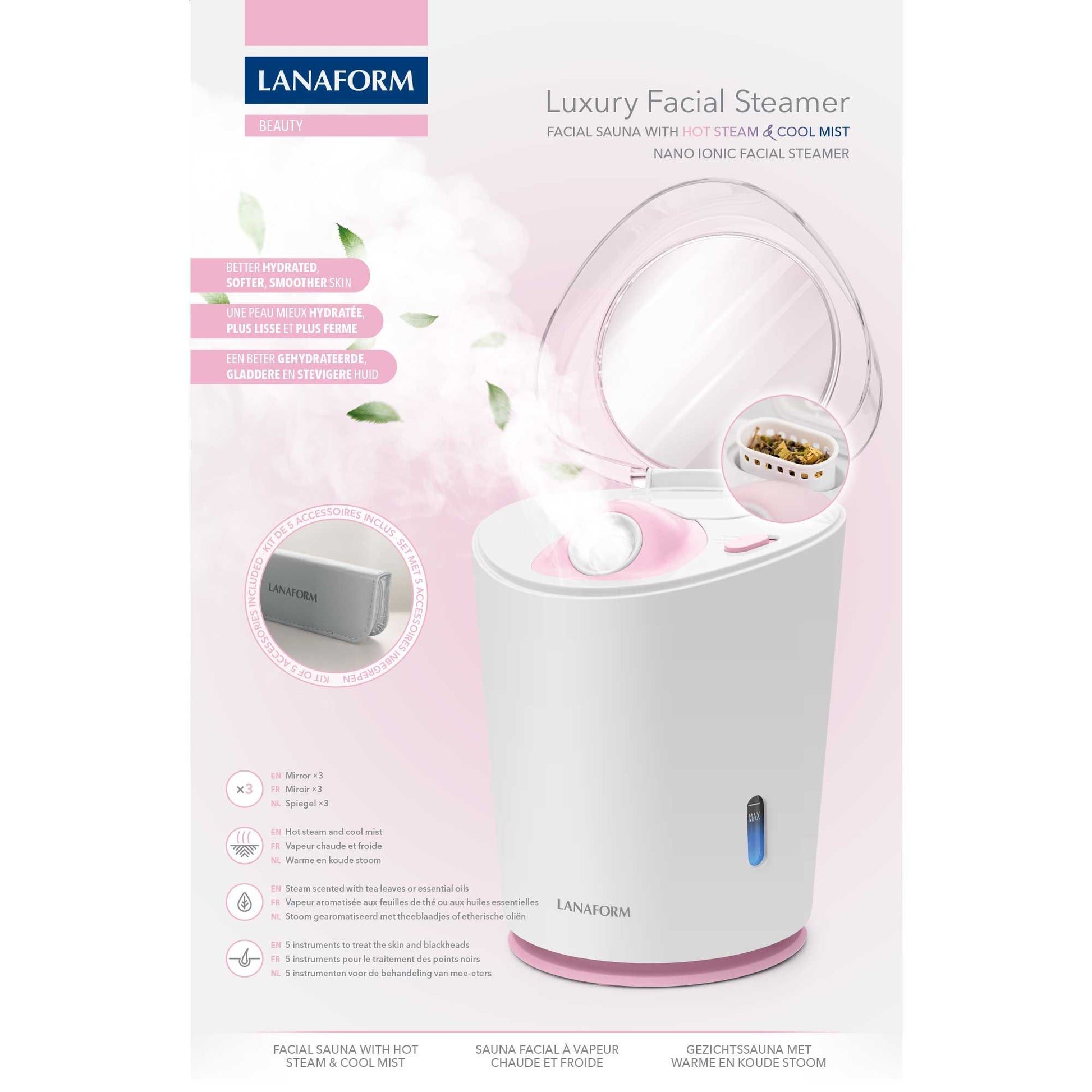 Lanaform Facial Steam – Ansiktsångbad med varm ånga och sval mist för hudvård