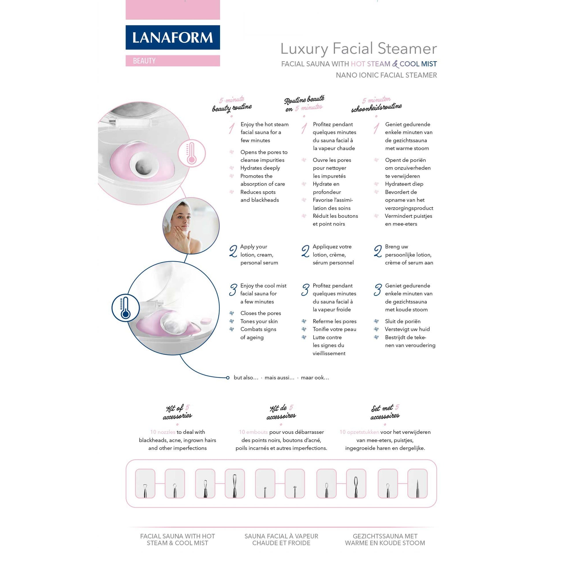 Lanaform Facial Steam – Ansiktsångbad med varm ånga och sval mist för hudvård
