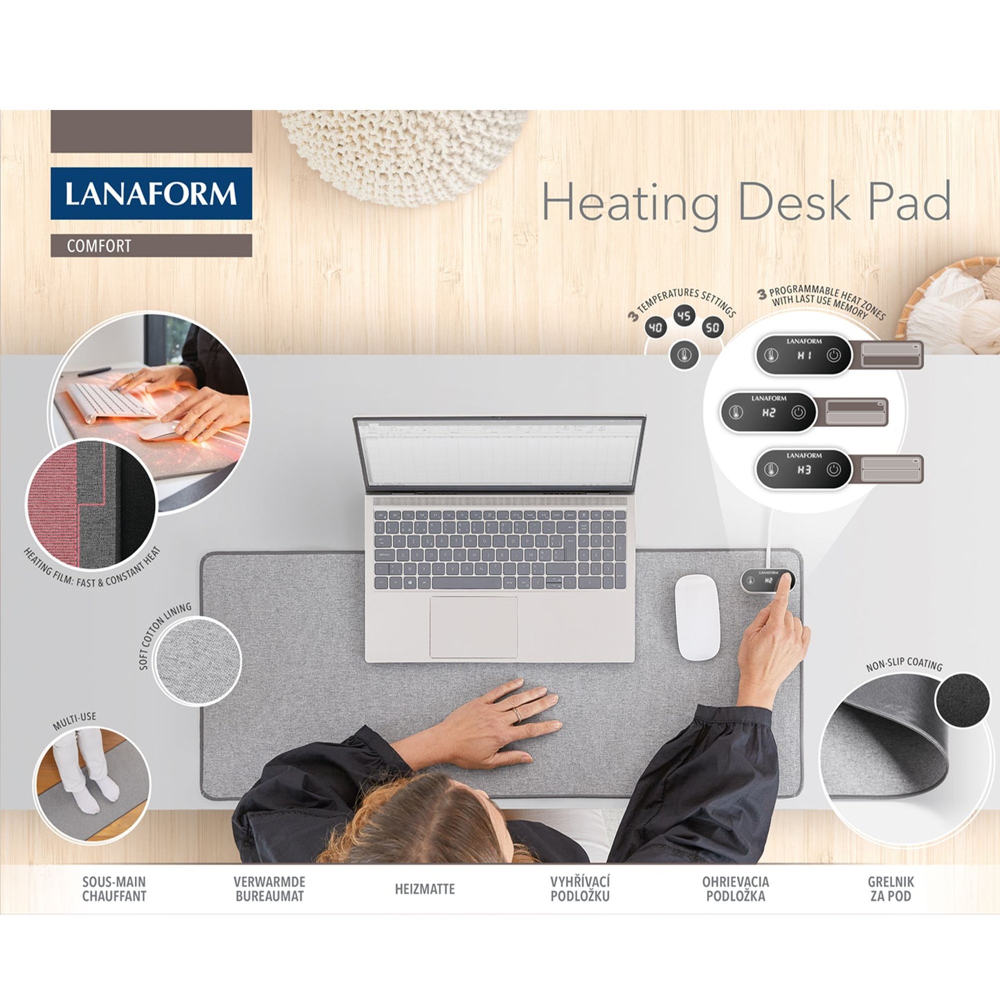 Lanaform Heating Desk Pad – Elektrisk musmatta & värmematta för händer och skrivbord
