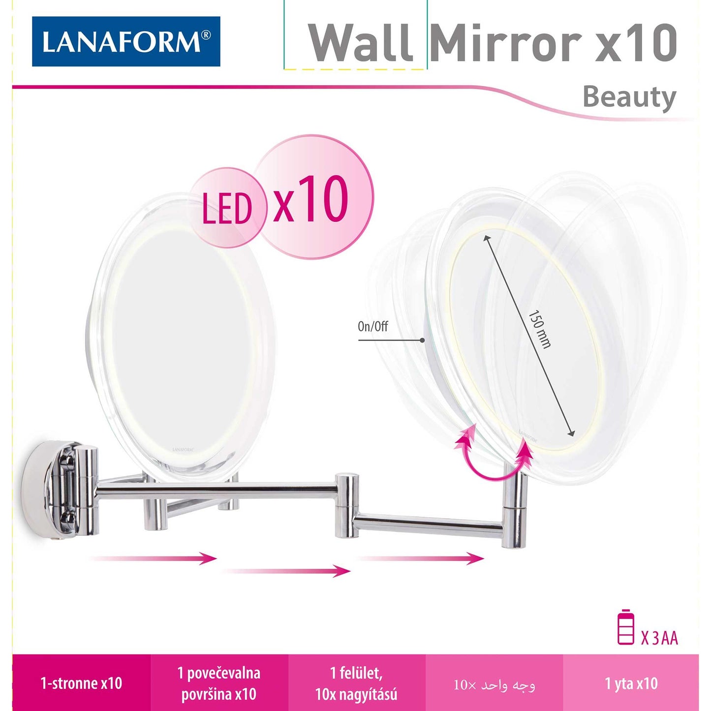 Lanaform Wall Mirror x10 – Väggspegel med 10x förstoring för detaljarbete